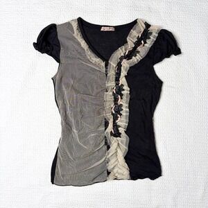 Angel Nap subversive ruffle mesh applique detail top